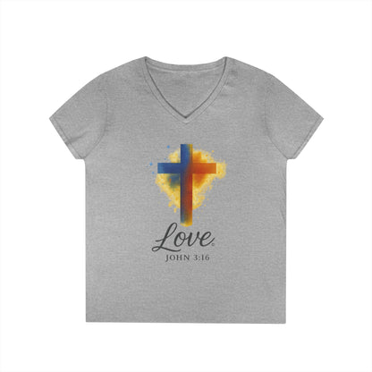 Love (Full Color) Ladies V-Neck T-Shirt, Inspirational Gift, Faith-Based Gift