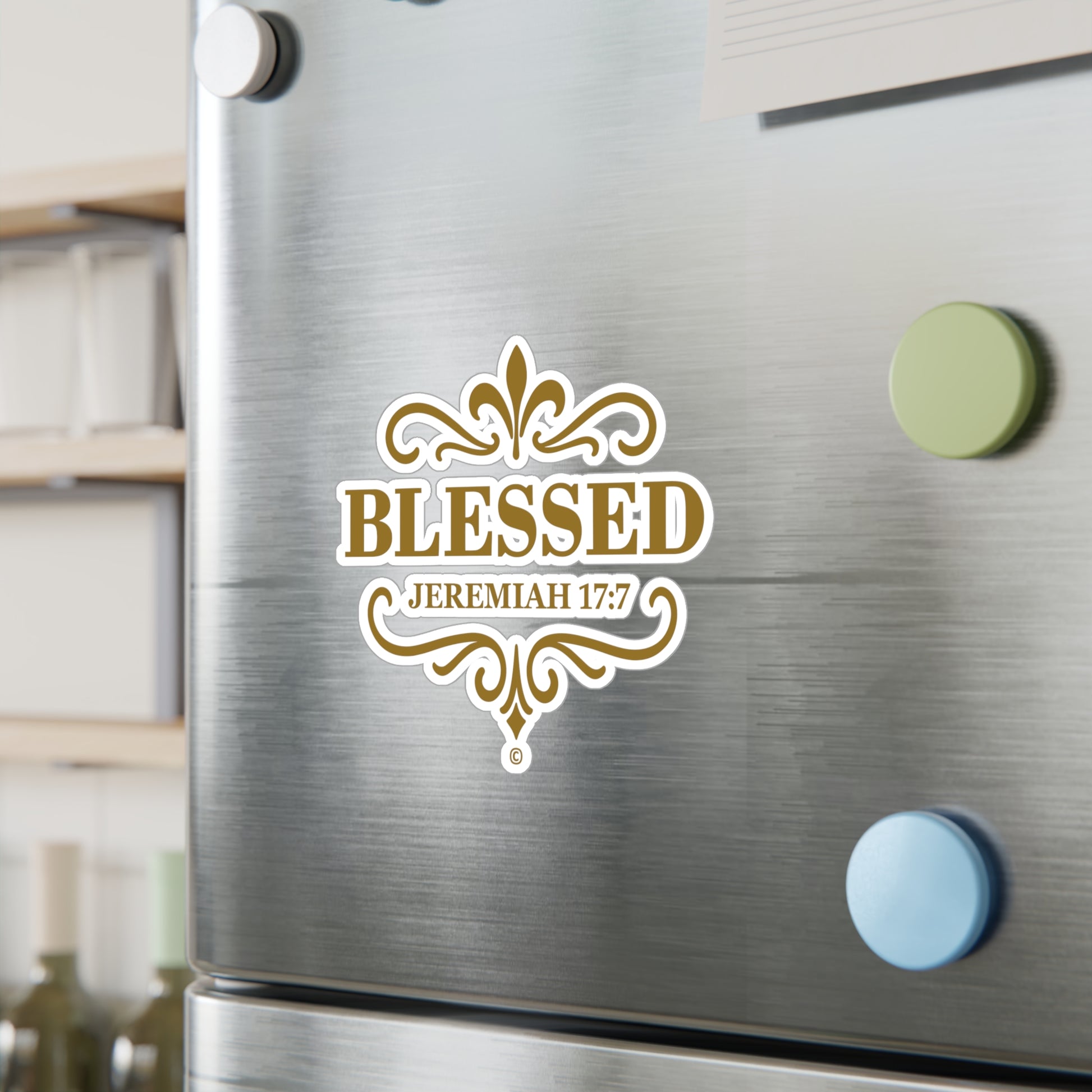 Blessed (Gold Lettering) Kiss-Cut Vinyl Decals, Inspirational Wall Art, Faith-Based Gifts, Home Decor - Cross Apparel USA