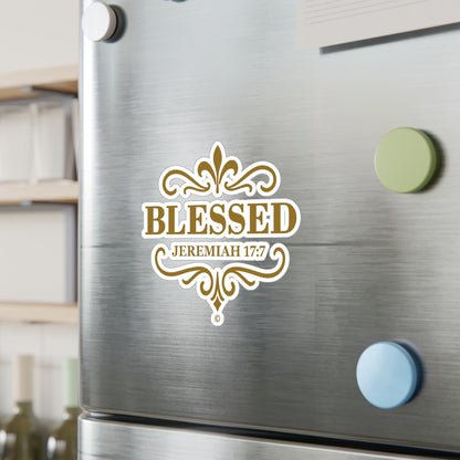 Blessed (Gold Lettering) Kiss-Cut Vinyl Decals, Inspirational Wall Art, Faith-Based Gifts, Home Decor - Cross Apparel USA