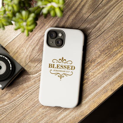 Blessed (Gold Lettering), Rugged Phone Case, Inspirational Mobile Cover, Gift for Faith Lovers, Faith-Based Protector