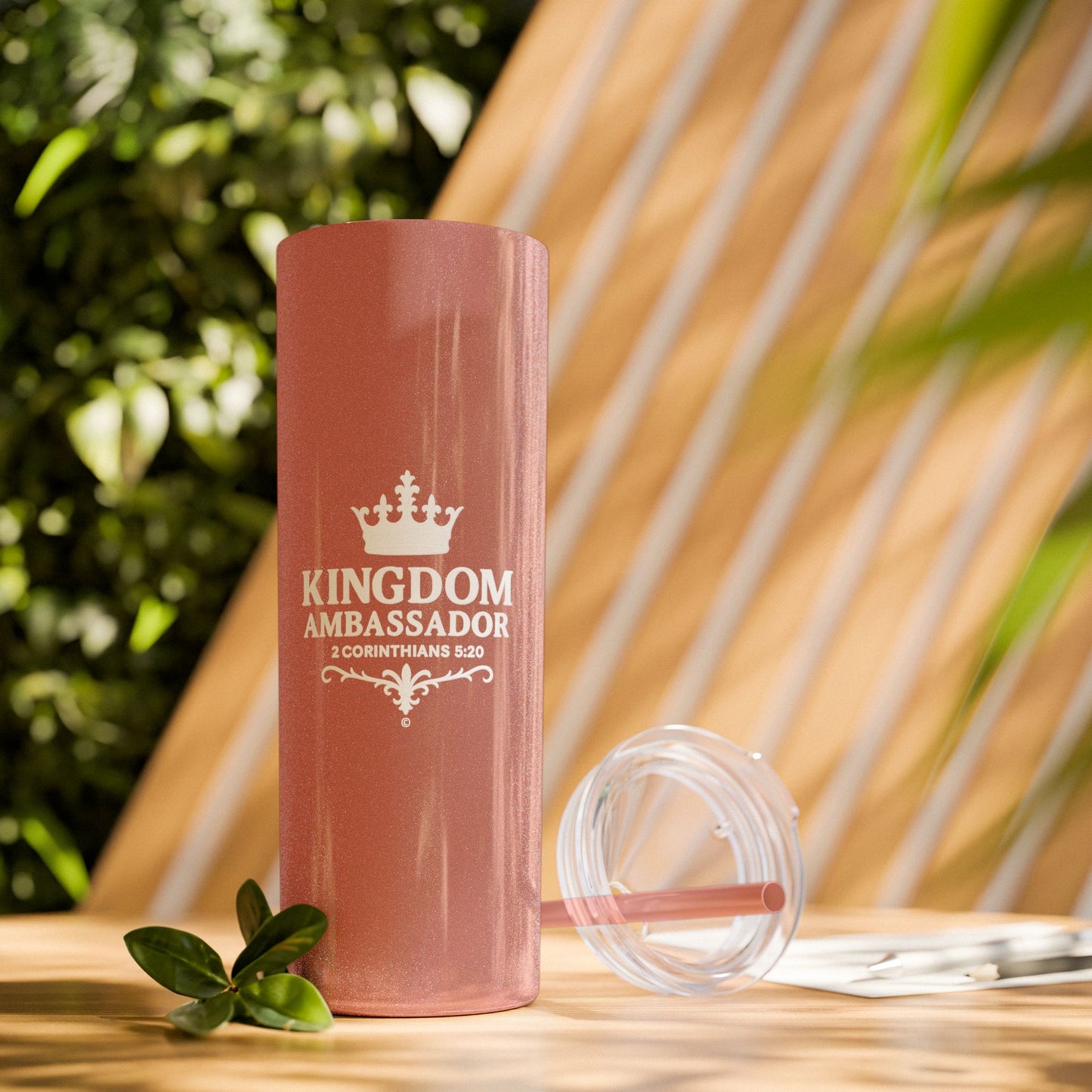Kingdom Ambassador (White Lettering) Skinny Tumbler with Straw - 20oz Inspirational Drinkware