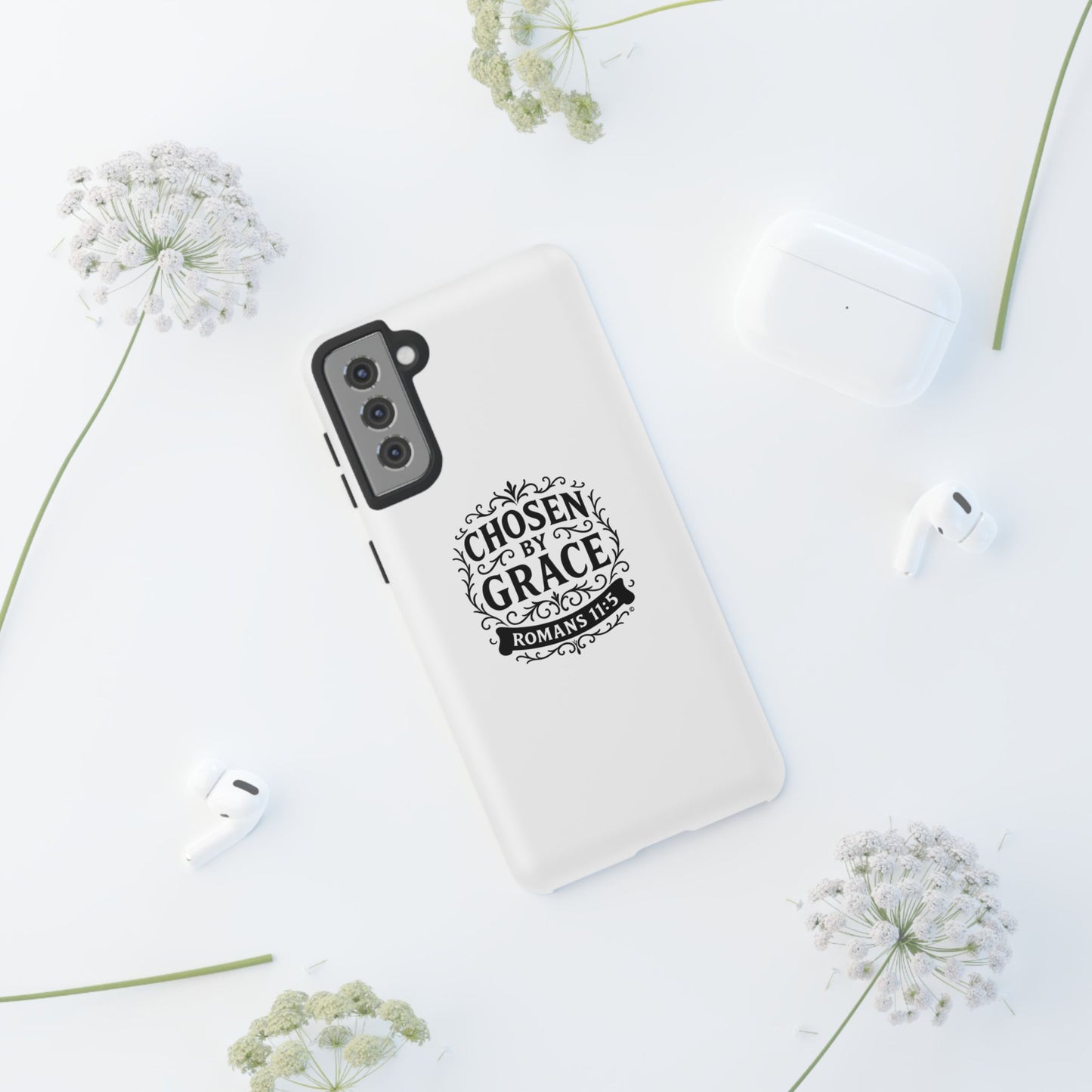 Chosen by Grace (Black Lettering), Rugged Phone Case, Inspirational Mobile Cover, Gift for Faith Lovers, Faith-Based Protector