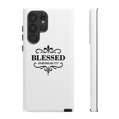 Blessed (Black Lettering), Rugged Phone Case, Inspirational Mobile Cover, Gift for Faith Lovers, Faith-Based Protector - Cross Apparel USA