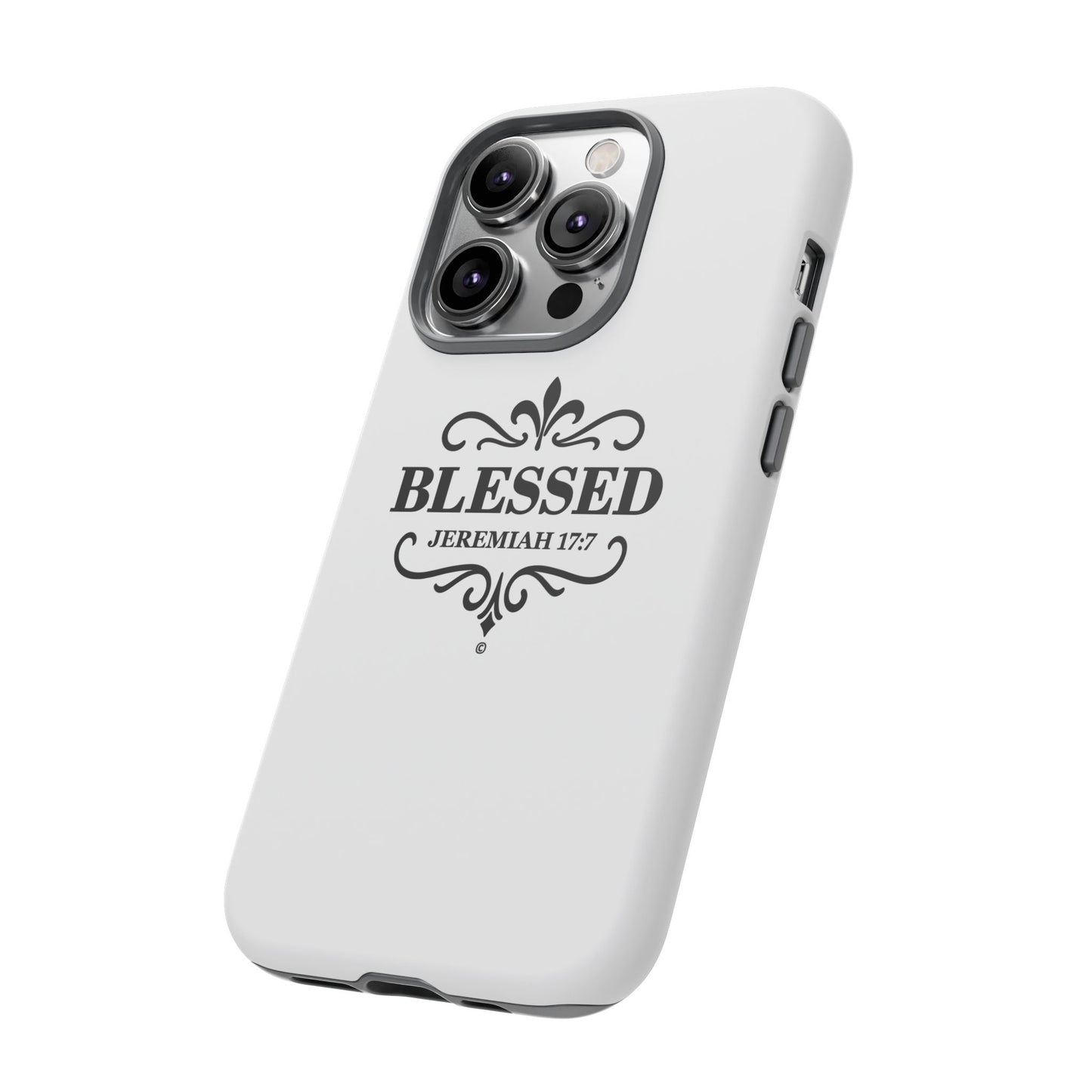 Blessed (Black Lettering), Rugged Phone Case, Inspirational Mobile Cover, Gift for Faith Lovers, Faith-Based Protector