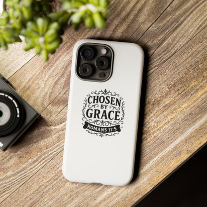 Chosen by Grace (Black Lettering), Rugged Phone Case, Inspirational Mobile Cover, Gift for Faith Lovers, Faith-Based Protector