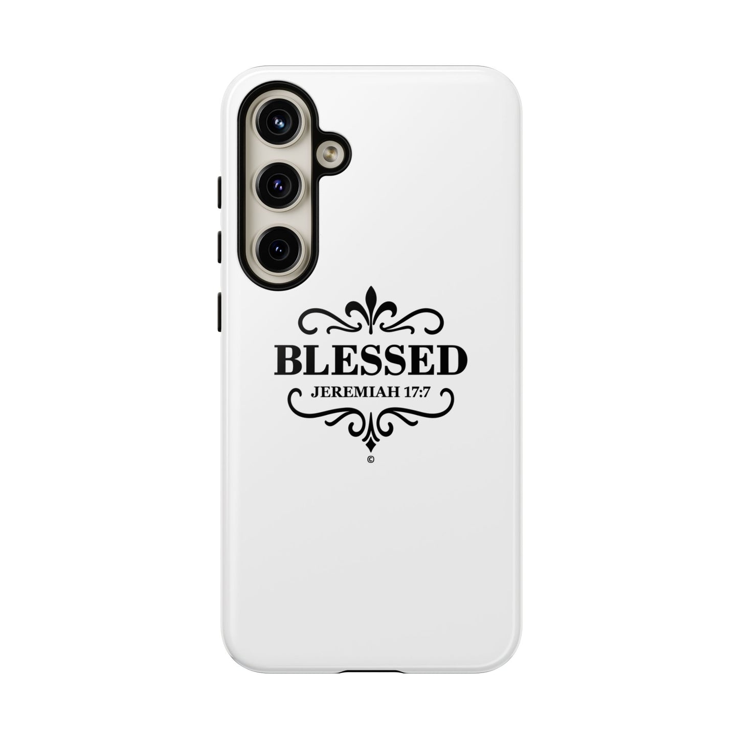 Blessed (Black Lettering), Rugged Phone Case, Inspirational Mobile Cover, Gift for Faith Lovers, Faith-Based Protector