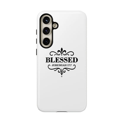Blessed (Black Lettering), Rugged Phone Case, Inspirational Mobile Cover, Gift for Faith Lovers, Faith-Based Protector