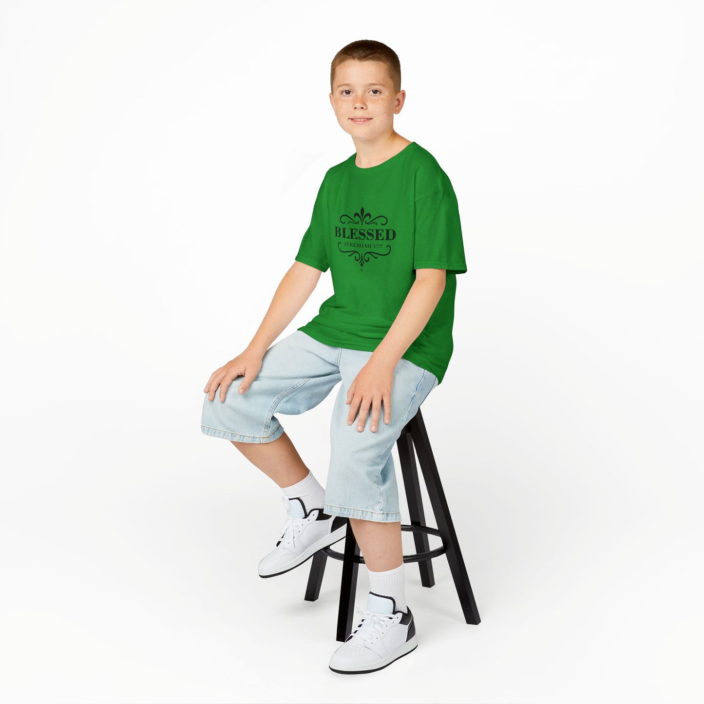Blessed (Black Lettering) Kids Tee, Faith-based Inspirational Apparel, Gift for Believers, Youth Fashion, Bible Verse Shirt, Meaningful Gift
