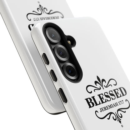 Blessed (Black Lettering), Rugged Phone Case, Inspirational Mobile Cover, Gift for Faith Lovers, Faith-Based Protector