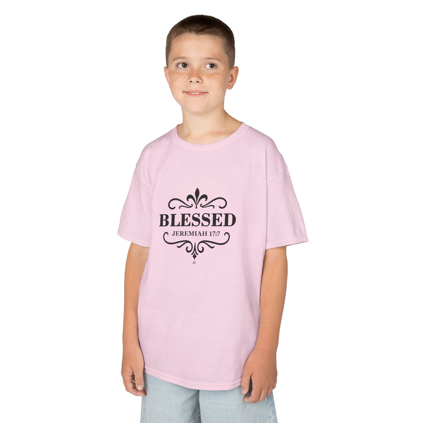 Blessed (Black Lettering) Kids Tee, Faith-based Inspirational Apparel, Gift for Believers, Youth Fashion, Bible Verse Shirt, Meaningful Gift