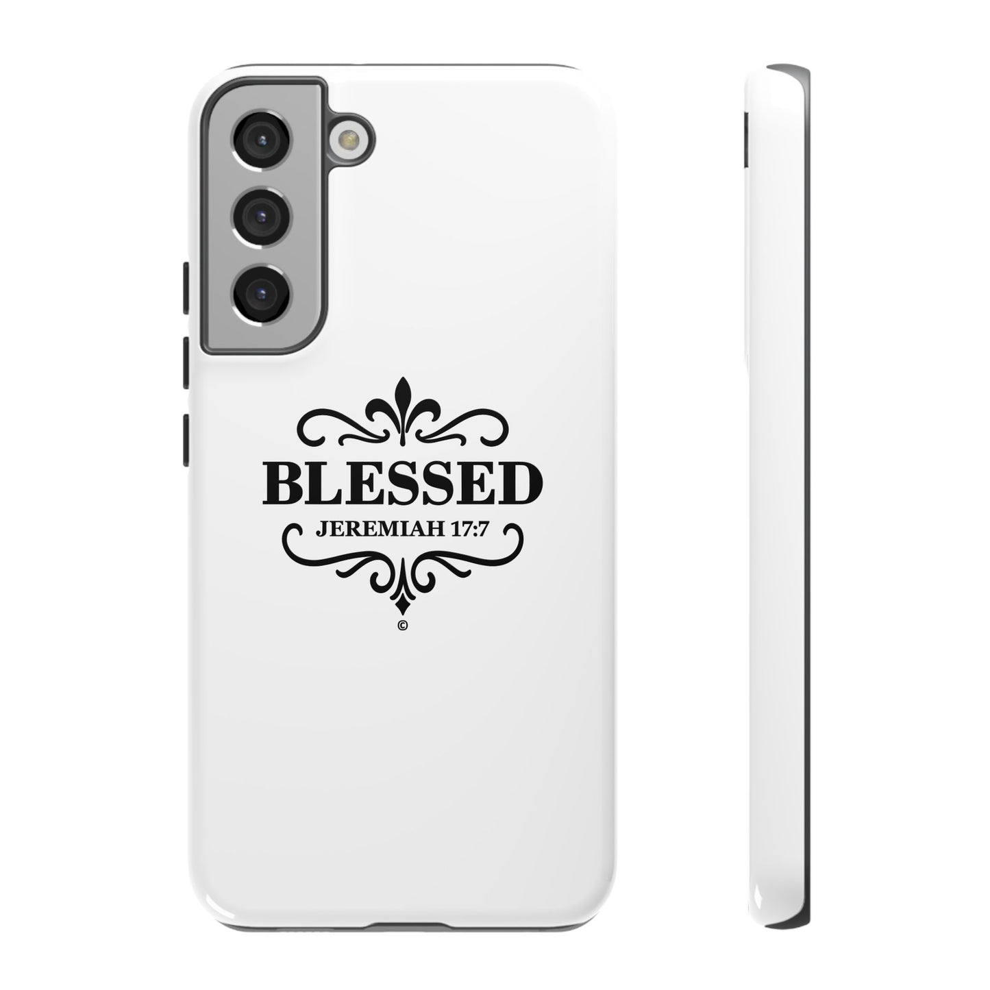 Blessed (Black Lettering), Rugged Phone Case, Inspirational Mobile Cover, Gift for Faith Lovers, Faith-Based Protector
