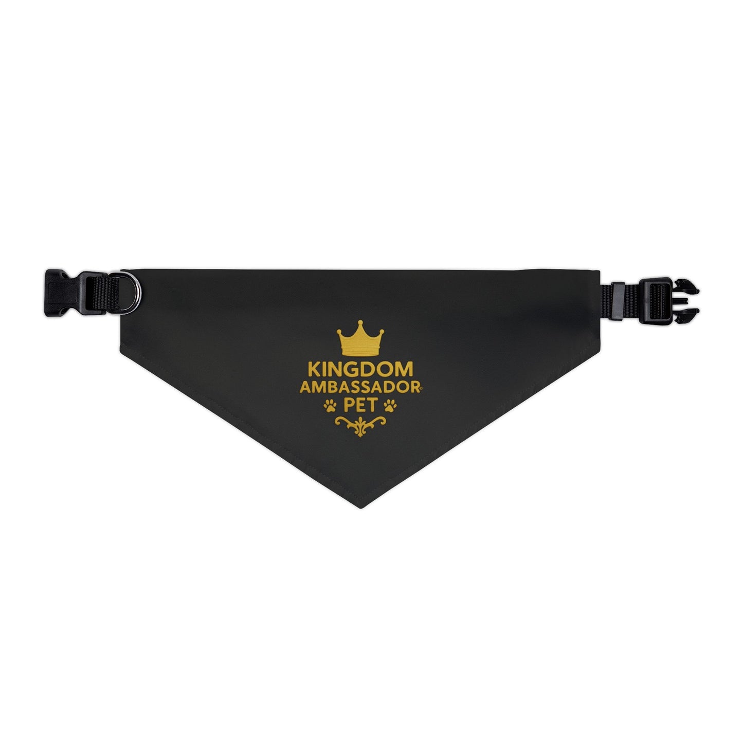 Kingdom Ambassador Pet (Gold Lettering on Black) Convenient, Clip-on Bandana Collar