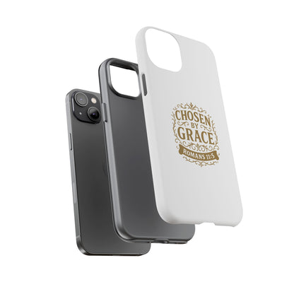 Chosen by Grace (Gold Lettering), Rugged Phone Case, Inspirational Mobile Cover, Gift for Faith Lovers, Faith-Based Protector