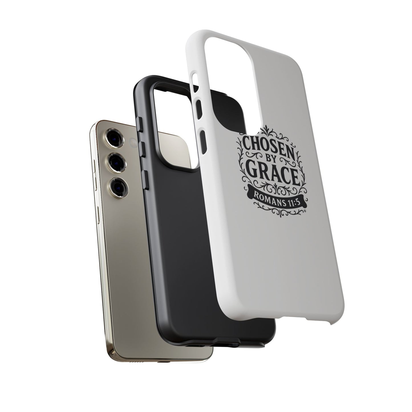 Chosen by Grace (Black Lettering), Rugged Phone Case, Inspirational Mobile Cover, Gift for Faith Lovers, Faith-Based Protector