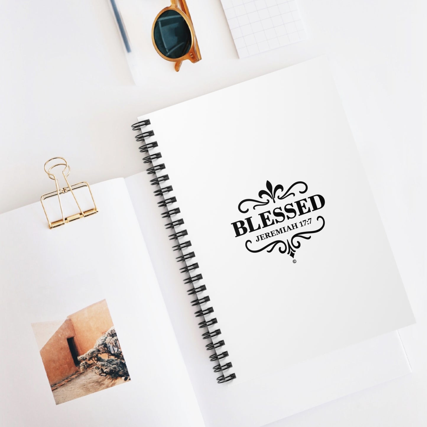 Blessed (Black Lettering) Inspirational Spiral Notebook, Christian Journal, Bible Study Supplies, Faith Gift, Daily Planner