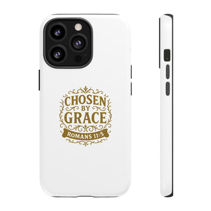 Chosen by Grace (Gold Lettering), Rugged Phone Case, Inspirational Mobile Cover, Gift for Faith Lovers, Faith-Based Protector - Cross Apparel USA