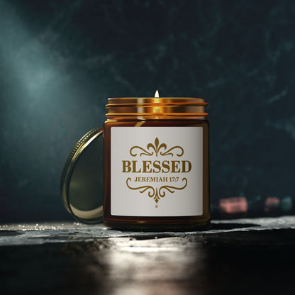 Blessed (Gold Lettering) Scented Candle - Coconut Apricot Wax, Inspirational Home Decor, Gifts for Believers, Relaxation
