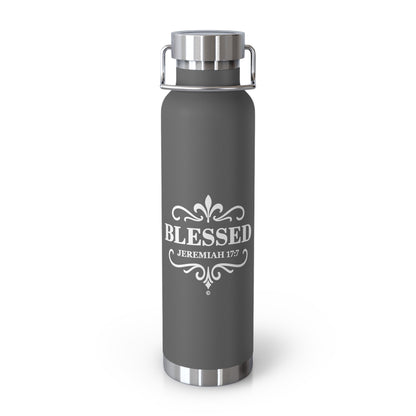 Blessed (Black Lettering) Insulated Water Bottle, Motivational Gift, Faith-Based Drinkware, Inspirational Travel Mug, Biblical Verse Bottle - Cross Apparel USA