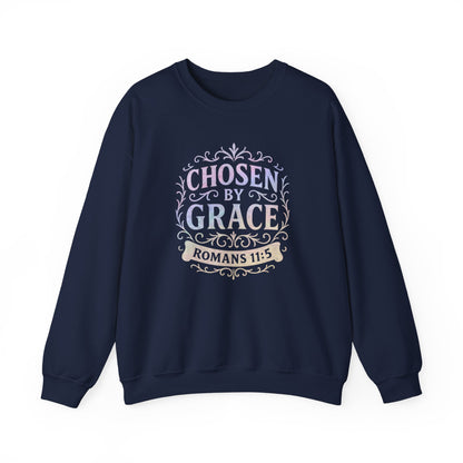 Chosen by Grace (Multi-color Limited Edition) Unisex Crewneck Sweatshirt - Inspirational Apparel, Faith-Based Fashion, Cozy Casual Wear, Bible Verse Sweatshirt