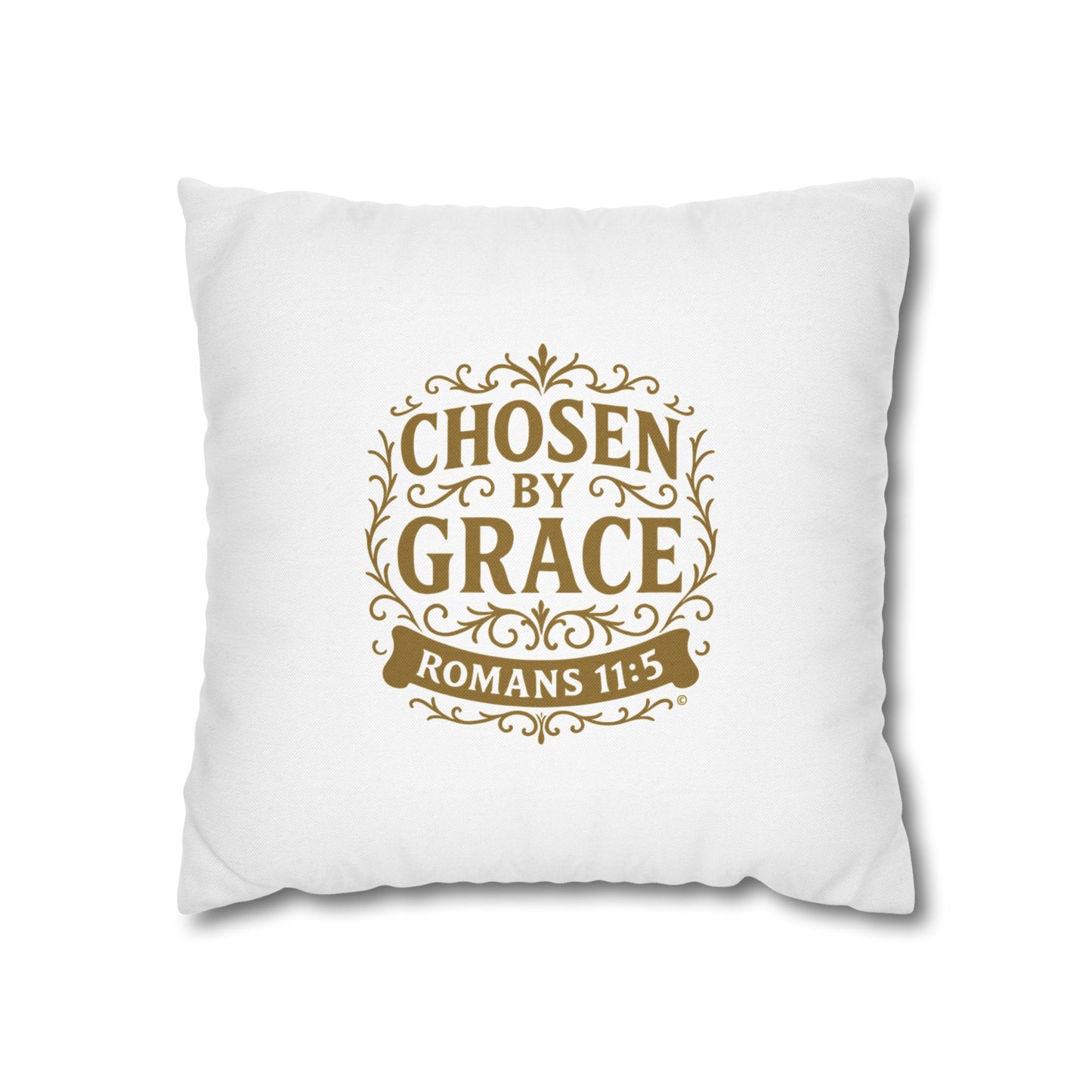 Chosen by Grace (Gold Lettering) Square Pillow Cover | Inspirational Home Decor | Gifts for Faith (Pillow not included)