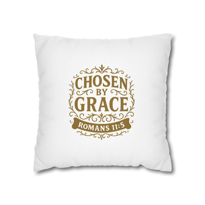 Chosen by Grace (Gold Lettering) Square Pillow Cover | Inspirational Home Decor | Gifts for Faith (Pillow not included)