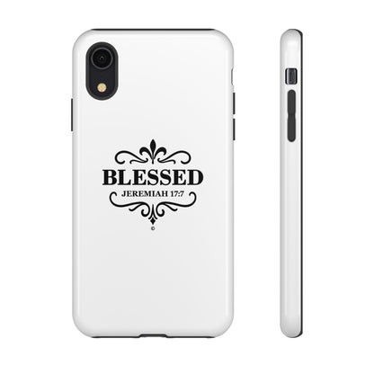 Blessed (Black Lettering), Rugged Phone Case, Inspirational Mobile Cover, Gift for Faith Lovers, Faith-Based Protector