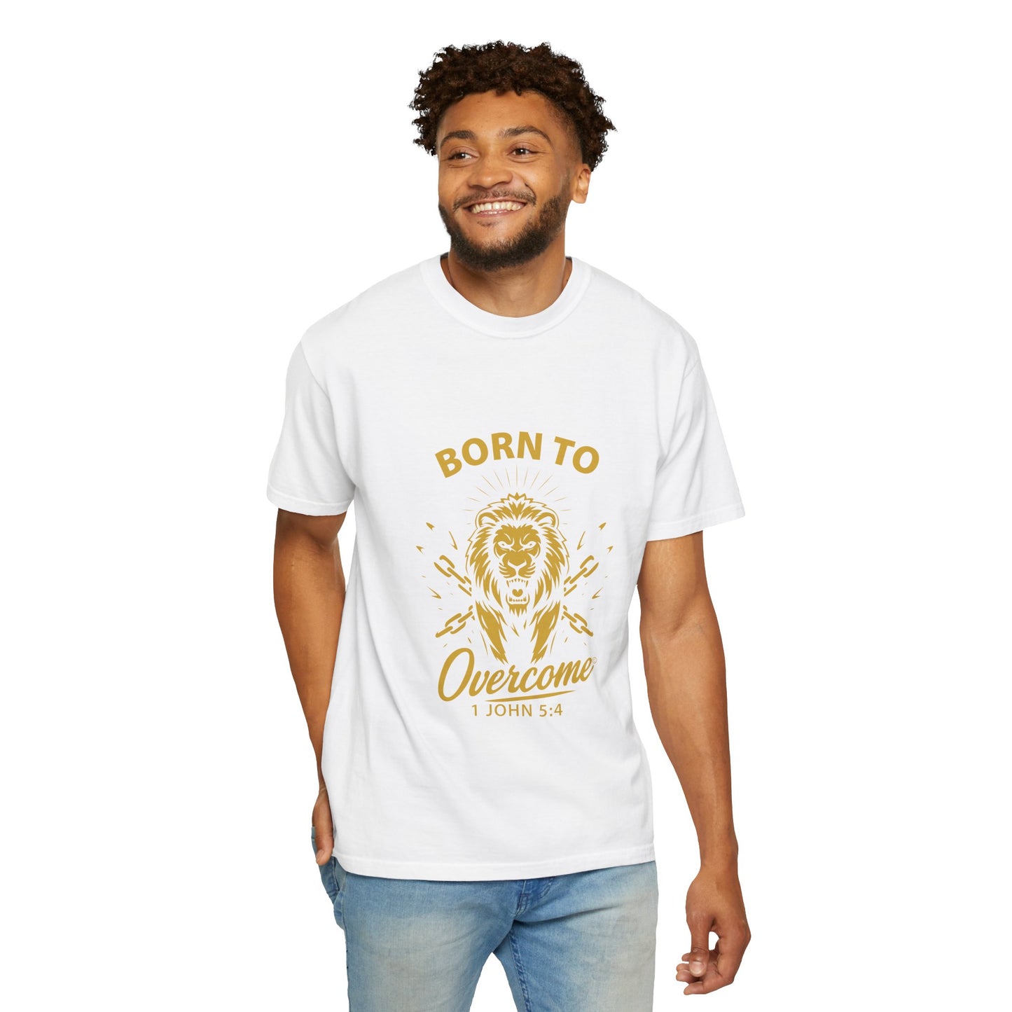 Born to Overcome (Gold Lettering) Unisex Apparel Clothing Tee T-shirt Relaxed Fit Shirt