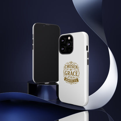 Chosen by Grace (Gold Lettering), Rugged Phone Case, Inspirational Mobile Cover, Gift for Faith Lovers, Faith-Based Protector