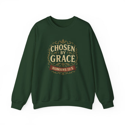 Chosen by Grace (Full Color) Unisex Crewneck Sweatshirt - Inspirational Gift, Christian Apparel, Faith-Based Fashion, Cozy Casual Wear, Bible Verse Sweatshirt