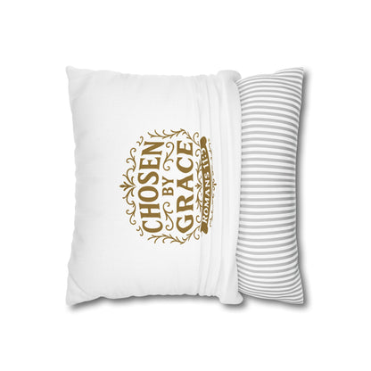 Chosen by Grace (Gold Lettering) Square Pillow Cover | Inspirational Home Decor | Gifts for Faith (Pillow not included)