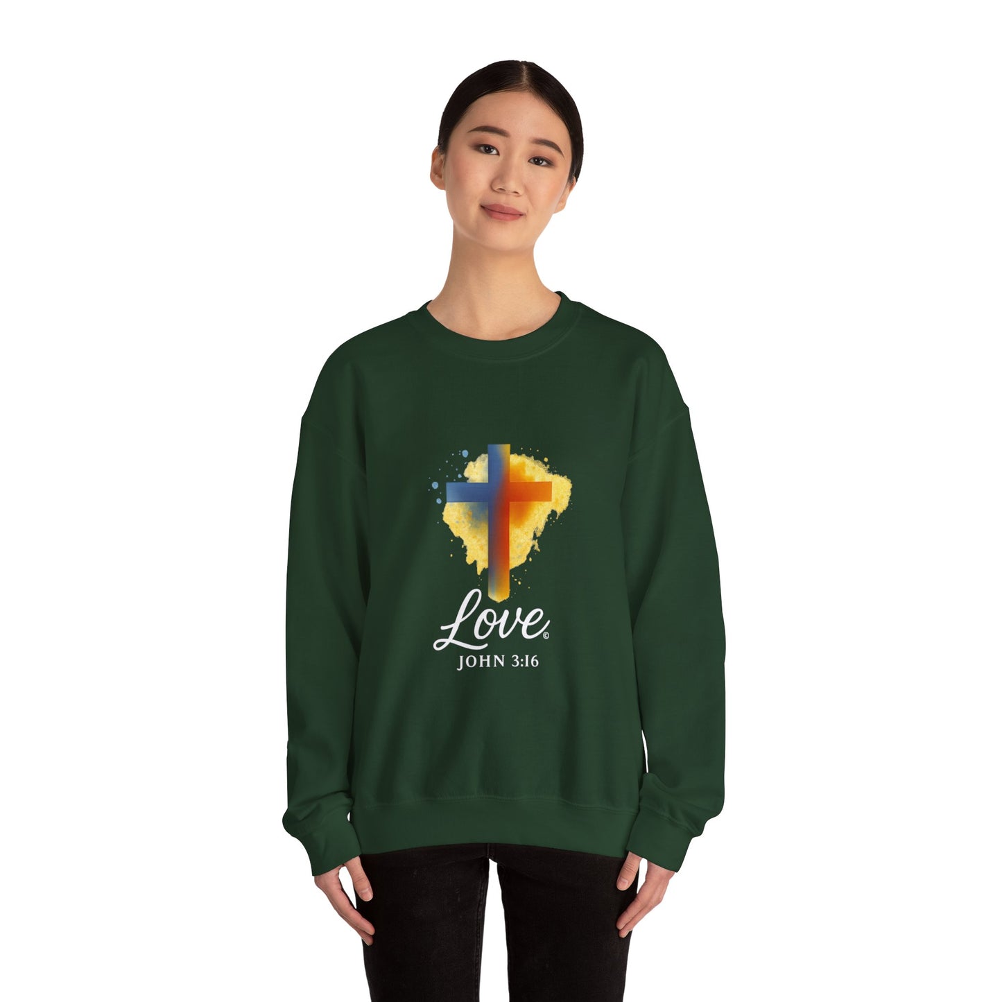 Love (White Lettering) Unisex Crewneck Sweatshirt, Inspirational Apparel, Casual Wear, Gift for Believers, Church Outing Attire, Daily Comfort Wear