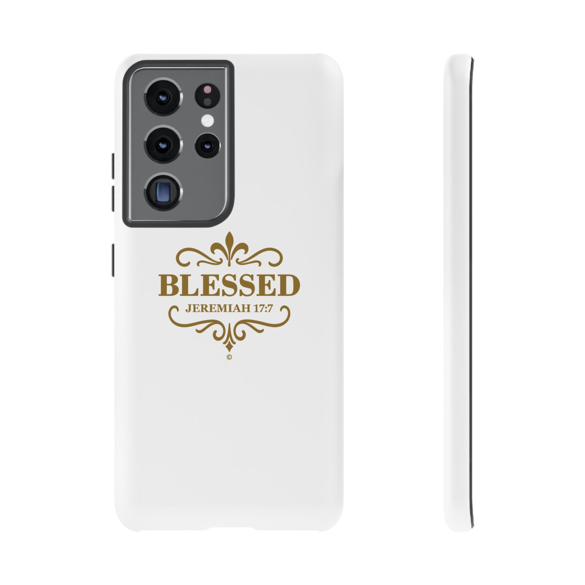 Blessed (Gold Lettering), Rugged Phone Case, Inspirational Mobile Cover, Gift for Faith Lovers, Faith-Based Protector - Cross Apparel USA