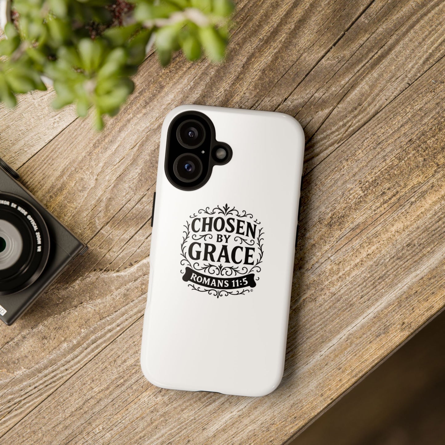 Chosen by Grace (Black Lettering), Rugged Phone Case, Inspirational Mobile Cover, Gift for Faith Lovers, Faith-Based Protector