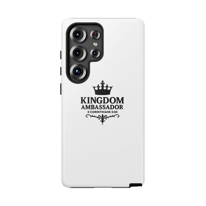 Kingdom Ambassador (Black Lettering) Rugged Phone Case, Inspirational Mobile Cover, Gift for Faith Lovers, Faith-Based Protector - Cross Apparel USA