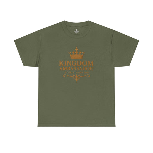 Kingdom Ambassador (Gold Lettering) Tee | Unisex Heavy Cotton Shirt, Faith-Based Apparel, Christian T-Shirt, Inspirational Gift, Scripture Tees