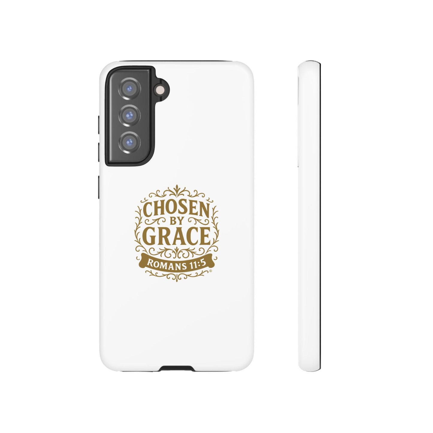 Chosen by Grace (Gold Lettering), Rugged Phone Case, Inspirational Mobile Cover, Gift for Faith Lovers, Faith-Based Protector - Cross Apparel USA