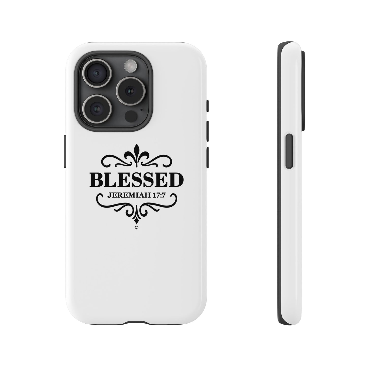 Blessed (Black Lettering), Rugged Phone Case, Inspirational Mobile Cover, Gift for Faith Lovers, Faith-Based Protector