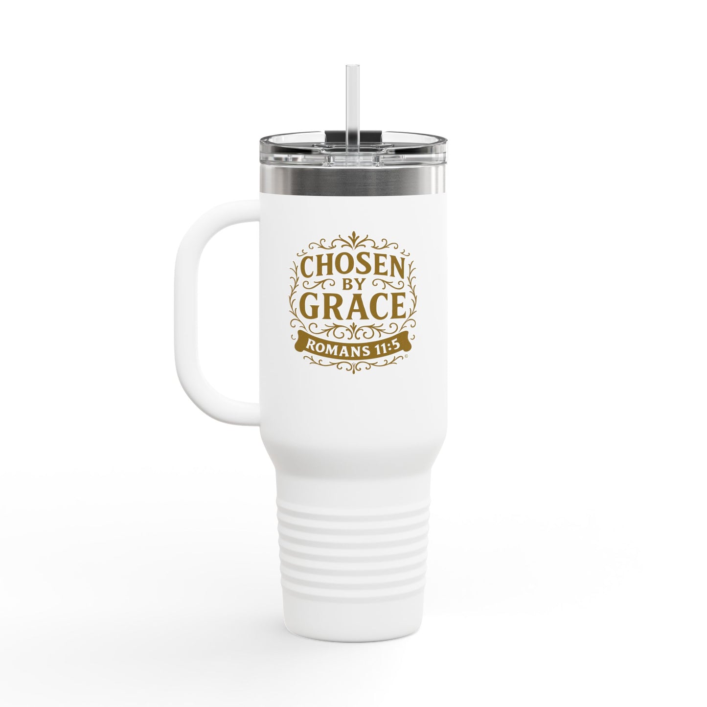 Chosen by Grace (Gold) Insulated Travel Mug, 40oz - Motivational Drinkware, Perfect for Believers, Inspirational Gifts, Faith-based Designs - Cross Apparel USA