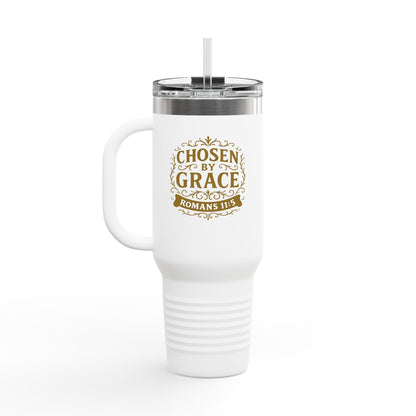 Chosen by Grace (Gold) Insulated Travel Mug, 40oz - Motivational Drinkware, Perfect for Believers, Inspirational Gifts, Faith-based Designs - Cross Apparel USA