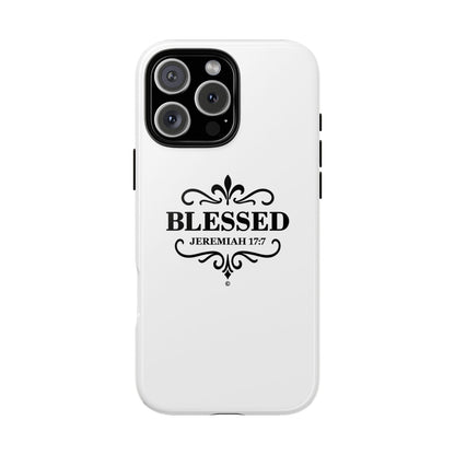 Blessed (Black Lettering), Rugged Phone Case, Inspirational Mobile Cover, Gift for Faith Lovers, Faith-Based Protector