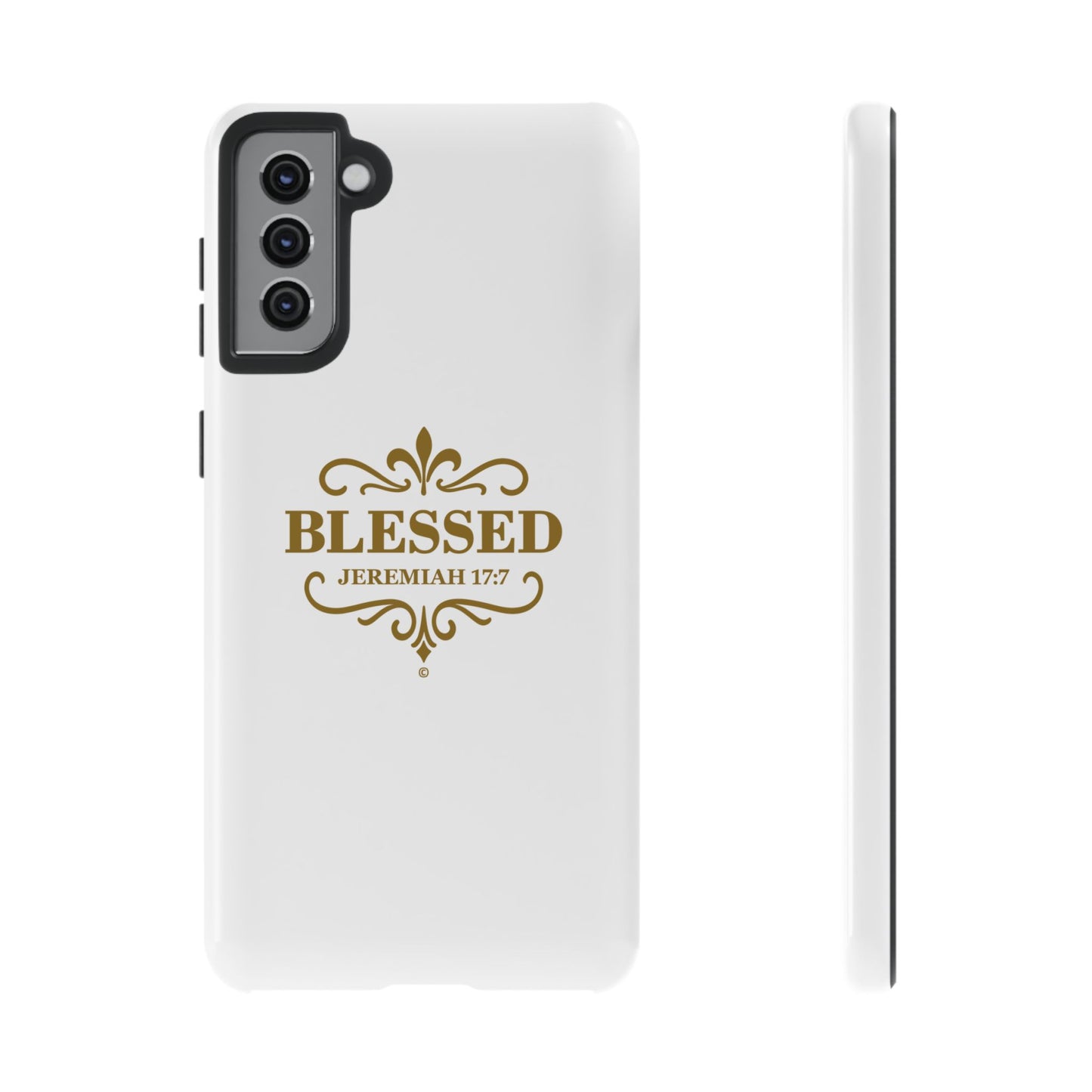 Blessed (Gold Lettering), Rugged Phone Case, Inspirational Mobile Cover, Gift for Faith Lovers, Faith-Based Protector - Cross Apparel USA