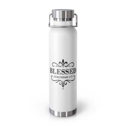 Blessed (Black Lettering) Insulated Water Bottle, Motivational Gift, Faith-Based Drinkware, Inspirational Travel Mug, Biblical Verse Bottle - Cross Apparel USA