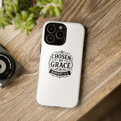 Chosen by Grace (Black Lettering), Rugged Phone Case, Inspirational Mobile Cover, Gift for Faith Lovers, Faith-Based Protector