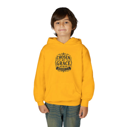 Chosen by Grace (Black Lettering) Youth Heavy Blend Hooded Sweatshirt