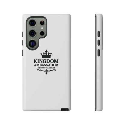 Kingdom Ambassador (Black Lettering) Rugged Phone Case, Inspirational Mobile Cover, Gift for Faith Lovers, Faith-Based Protector - Cross Apparel USA