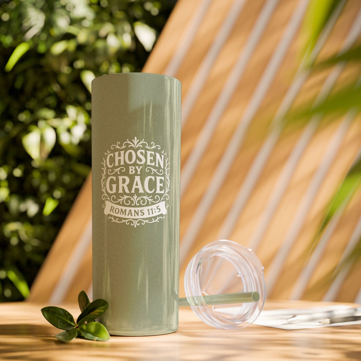 Chosen by Grace (White Lettering) 20oz Skinny Tumbler, Inspirational Travel Mug, Unique Gift for Faith Lovers, Bible Verse Drinkware, Motivational Water Bottle