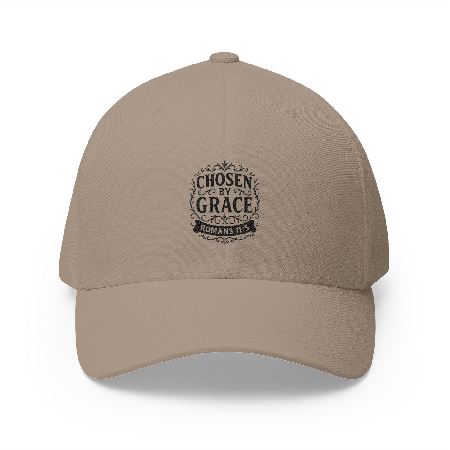 Chosen by Grace (Black Lettering) Embroidered Cap - Stylish Flex Fit Closed-Back Hat, Perfect for Events, Gifts, and Celebrations