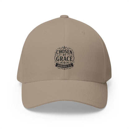 Chosen by Grace (Black Lettering) Embroidered Cap - Stylish Flex Fit Closed-Back Hat, Perfect for Events, Gifts, and Celebrations