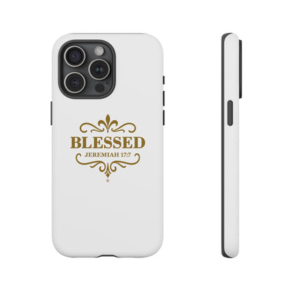 Blessed (Gold Lettering), Rugged Phone Case, Inspirational Mobile Cover, Gift for Faith Lovers, Faith-Based Protector - Cross Apparel USA