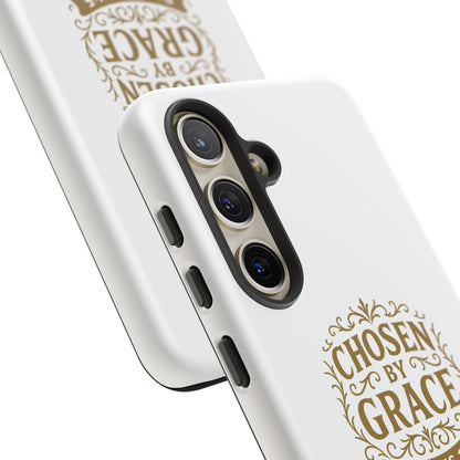 Chosen by Grace (Gold Lettering), Rugged Phone Case, Inspirational Mobile Cover, Gift for Faith Lovers, Faith-Based Protector - Cross Apparel USA